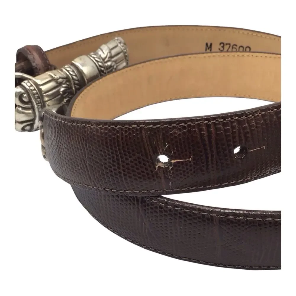 Brighton Women’s Brown Embossed Leather Belt Silver Tone Buckle Size M